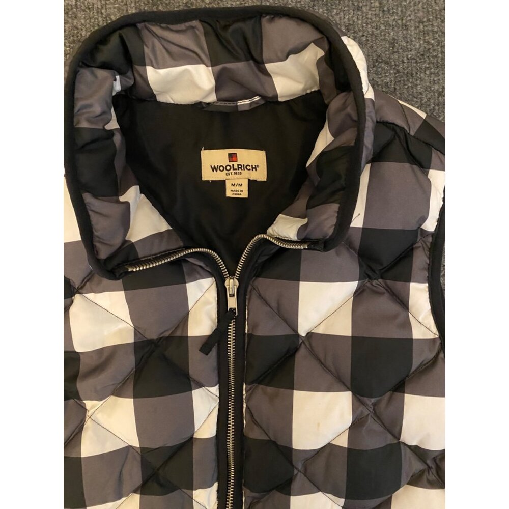 Woolrich‎ Sleeveless Duck Down Puffer Vest Womens Med Black/White Check Preppy